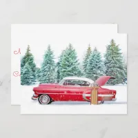 Merry Christmas Vintage Car in Winter with Sled Ho Holiday Postcard