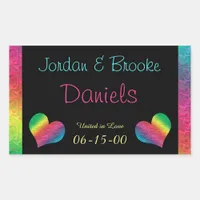 [Rainbow Crinkle Wedding] Heart Butterfly Black Rectangular Sticker