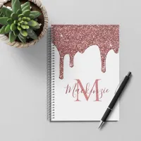 Chic Rose Gold Sparkle Glitter Drips Monogram Notebook