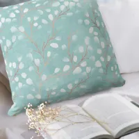 Watercolor Snowdrops Pattern Teal/Copper ID726 Throw Pillow