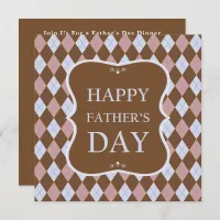 Happy Fathers Day Brown Shades Argyle Dinner Party Invitation