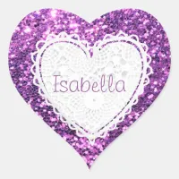 Personalize this Purple Glitter Heart Sticker