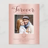 Rose Gold Engagement Photo Announcement Postcard