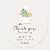 Cute Green Yellow Dino Theme Baby Shower Thank You Classic Round Sticker