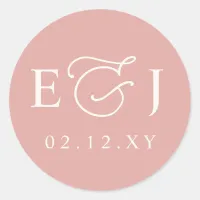 Blush Modern Initials Monogram Wedding Classic Round Sticker