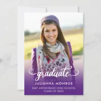 Bold Graduate Script Royal Purple Graduation Announcement