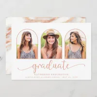 Rose Gold Foil Marble Arch 3 Photo Graduation Invitation