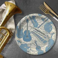 Sheet Music and Instruments Blue/Ivory ID481 Paper Plates