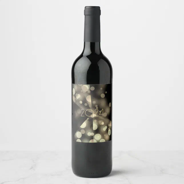 2024 new year with golden bubbles wine label