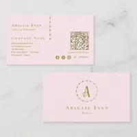 Elegant Girly Blush Pink Glitter Gold Monogram Business Card