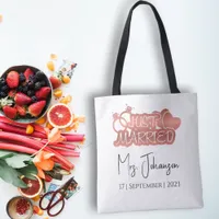 Elegant Script Just Married Rose Gold Honeymoon Tote Bag