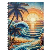 Mosaic Ai Art | Ocean Sunset and Palm Trees Notebook