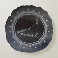 Dark Zodiac Astrology: Capricorn Black & Silver Round Pillow