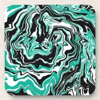 Turquoise, Black and White Marble Fluid Art   Beverage Coaster