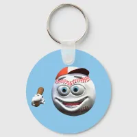 Funny Cartoon Baseball with Bat Keychain