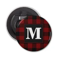 Rustic Red Buffalo Plaid Farmhouse Monogram Bottle Opener