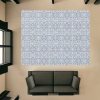 Denim Blue Tiled Graphic Floral Pattern 10'x8' Rug