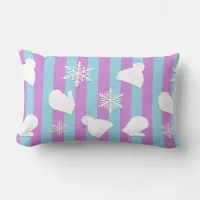 Christmas Mittens, Winter Hats and White Snowflake Lumbar Pillow