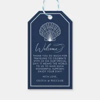 Navy Blue Seashell Beach Elegant Wedding Welcome Gift Tags