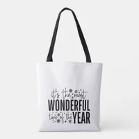 Modern Christmas Black and White Typography Tote Bag