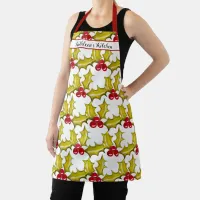 Hand Painted Christmas Holly Red Berries Add Name Apron