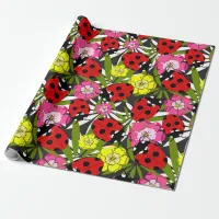 Ladybugs and Flowers Pretty Garden Insect Pattern Wrapping Paper