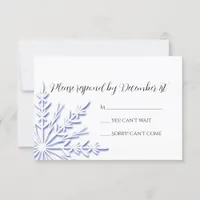 Blue Snowflake on White Winter Wedding RSVP