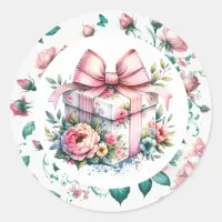 Pretty pink Shabby Chic Floral Birthday Cake Classic Round Sticker