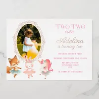 Tutu Cute Ballerina Ballet Animals Birthday Party Foil Invitation