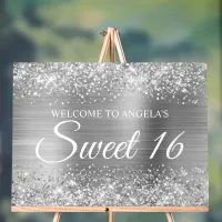 Glittery Silver Foil Sweet 16 Acrylic Sign