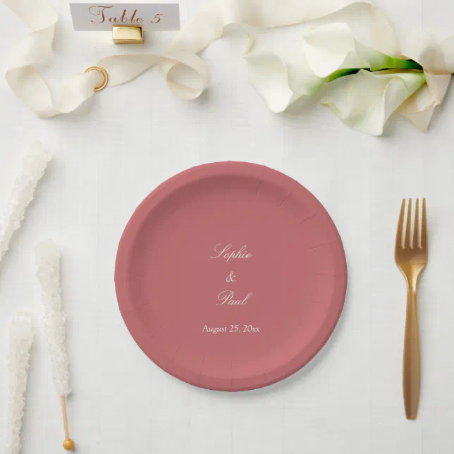 Elegant Dusty Rose Pink Wedding Paper Plates