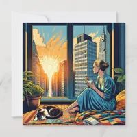 Morning Time in the City | Woman Reflecting Card