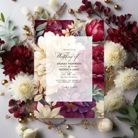 Burgundy, Ivory, and Gold Floral Wedding Invitation