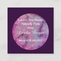 Elegant Pink Purple Watercolor Makeup Artist & QR Square Business Card