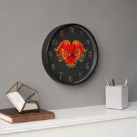 Bold Romantic Valentine Red Goth Heart Clock