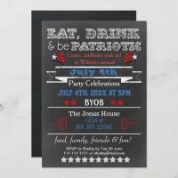 Red White Blue Chalkboard July 4th party Invites