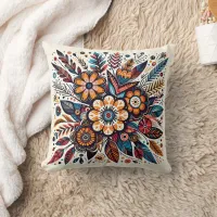 Vibrant floral explosion in autumn hues throw pillow