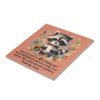 Raccoon Woodland Kids Christian Prayer on Pink | Ceramic Tile