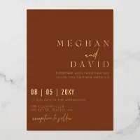 Terracotta Elegant Handwritten Simple Wedding  Foil Invitation