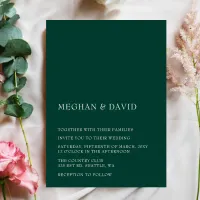 Emerald Green Simple Elegant Modern Wedding  Invitation