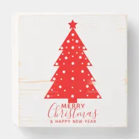 Red and White Merry Christmas Tree Silhouette Wooden Box Sign