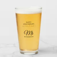 Elegant Script Customizable Surname Mr Anniversary Glass