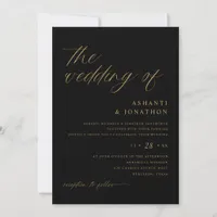 Romantic Modern Black and Gold Wedding Invitation