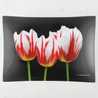 Elegant Red White Floral Maple Leaf Tulips Trinket Tray