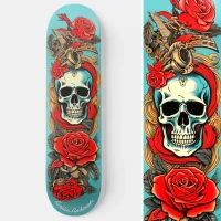 Classic Tattoo Art Skull Rose Nautical Elements  Skateboard