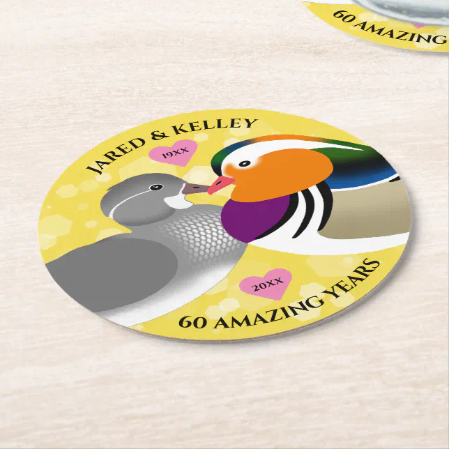Mandarin Ducks Lovebirds Any Anniversary Year Round Paper Coaster