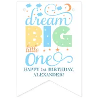 Dream Big Little One Blue Baby Boy 1st Birthday Bunting Flags