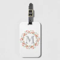 coral roses wreath monogram luggage tag