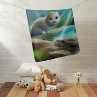 Cute baby otter in pond - personalizable  baby blanket