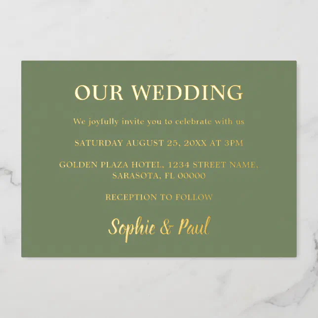 Classic Sage Green Wedding Foil Invitation